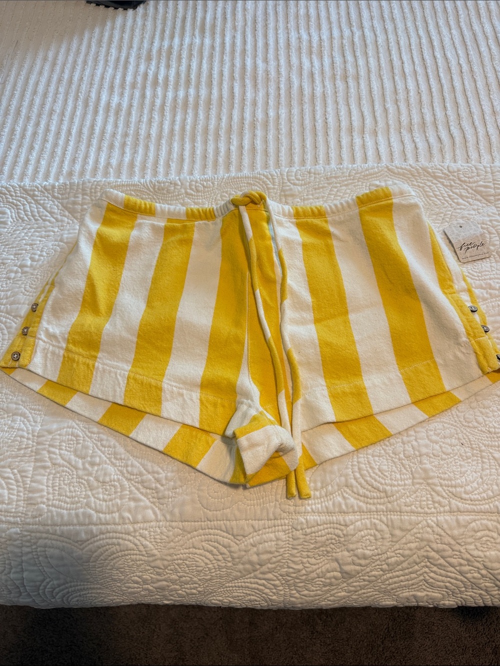 Free People NWT Hot Hot Hot Yellow & White Striped Shorts size L